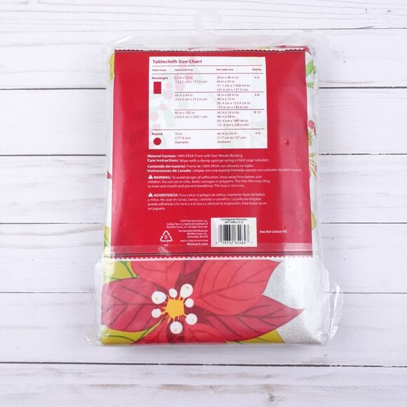 Vinyl Tablecloth Christmas Poinsettia Flowers 70 Inch Round - Picture 3 of 3